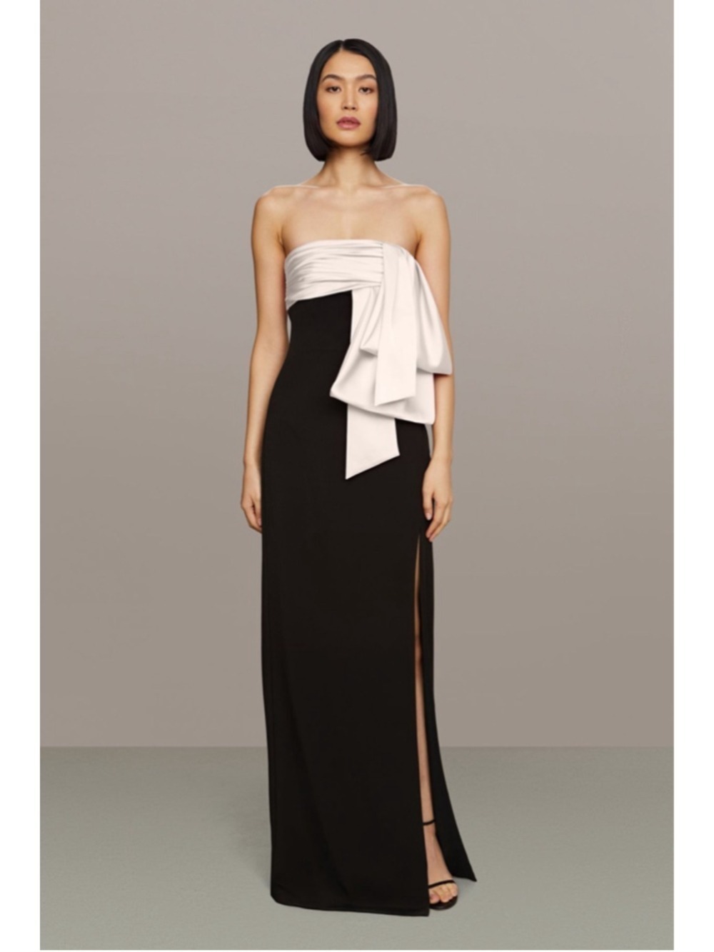 Women's AMUR Strapless Column Gown in Black and Ivory, Size 4